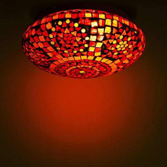 

Светодиодный круглый потолочный светильник из стеклянной мозаики, красный белый для украшения дома, бара, ресторана, кафе,