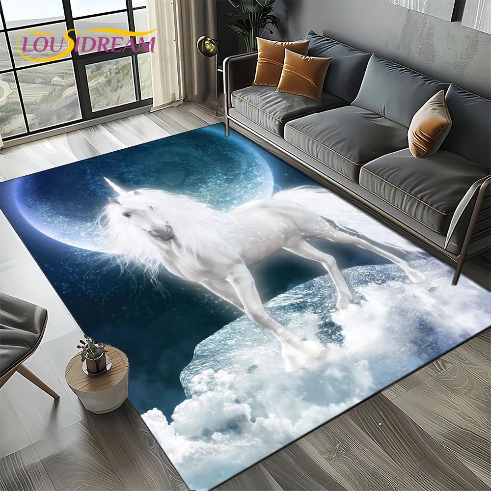 Covor Covoară Stil 27 Unicorn Desen Animat Fată Vis pentru Living Dormitor Decor Acasă Sofă, Covor Zonă Copii Covoraș de Podea Antiderapant Cadou