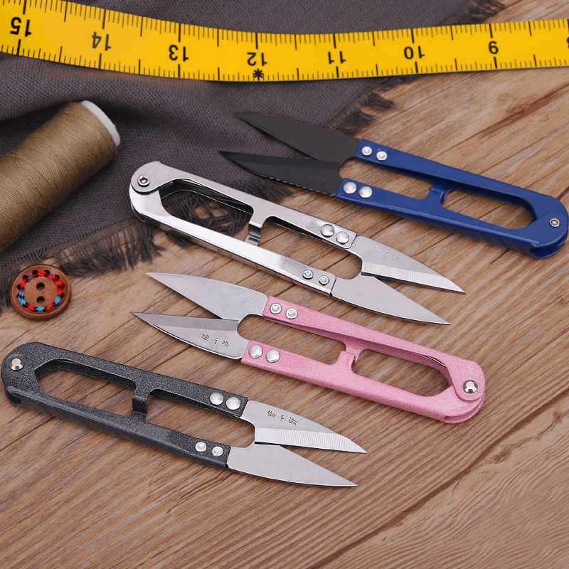 Large Carbon Steel U-Shaped Yarn Scissors for Thread Trimming, Spring-Loaded Cross-Stitch Scissors