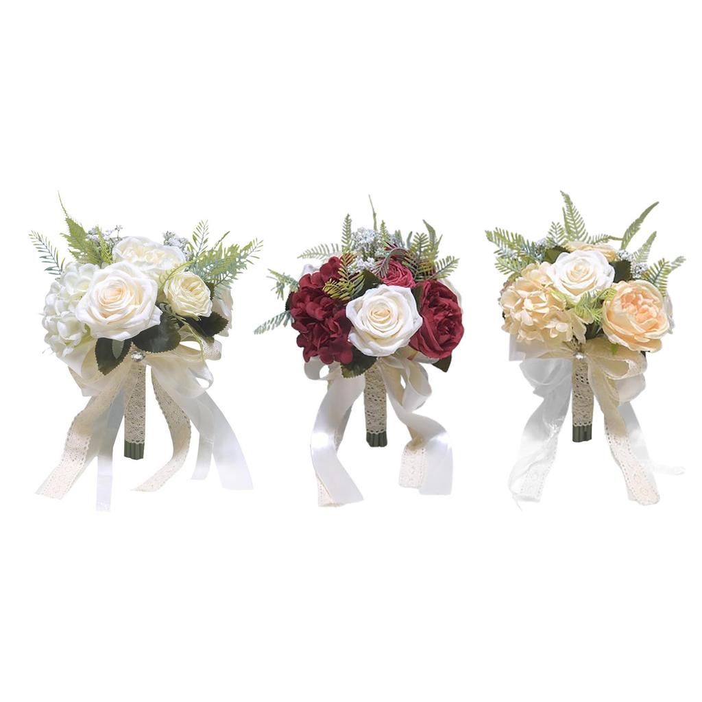 Wedding Bridal Bouquet Ribbon Bridesmaid Bouquet Fake Silk Rose Decor for Ceremony Anniversary Farmhouse Wedding Festival Church