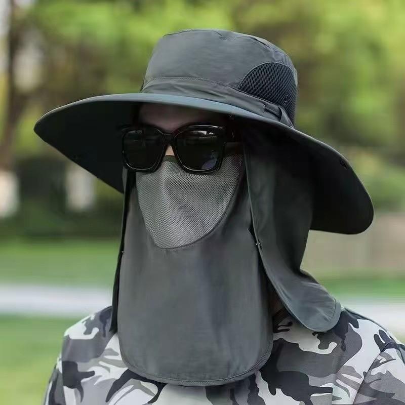 Summer Outdoor Fishing Caps Men Wide Brim UV Protective Mask Thin Casual Hats Sports Climbing Sun Hats