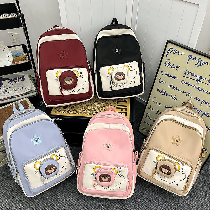 Campus Schoolbag Junior High School Girl Fresh and Cute Bear Girl Lightweight Backpack Large Capacity Durable Backpack Fashion