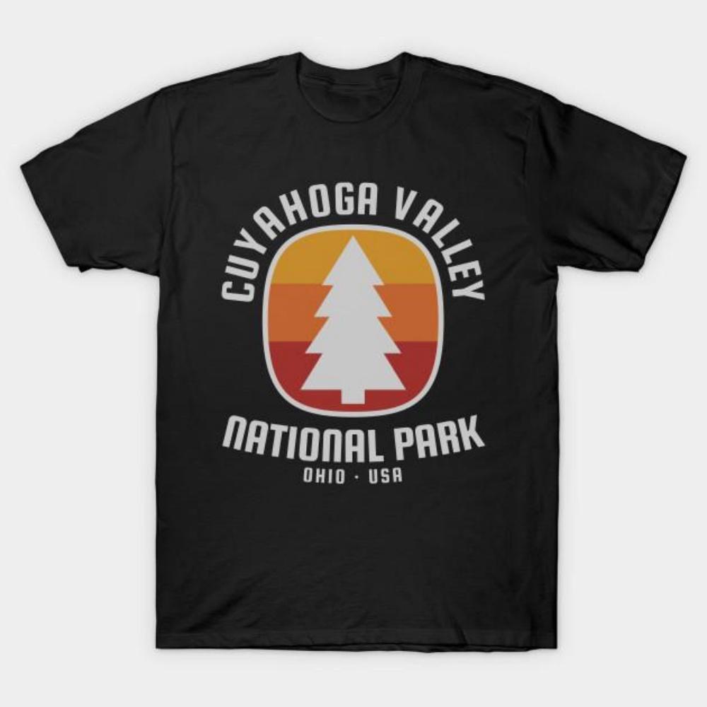 

Men Black Print T-shirt Cuyahoga Valley National Park Retro No-Cut Transfer Paper Print Cotton Tshirt XXXXXL