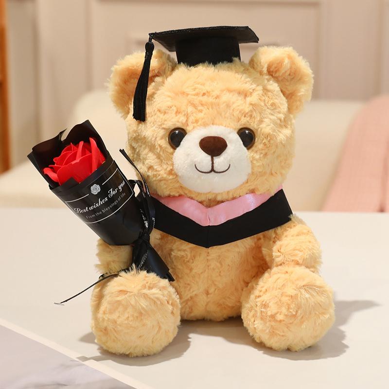 23cm Doctor Cap Bear Plush Toy Graduation Bear Plush Doll Cute Hug Rose Soft Animals Bachelor Bea Graduate Gifts for Students