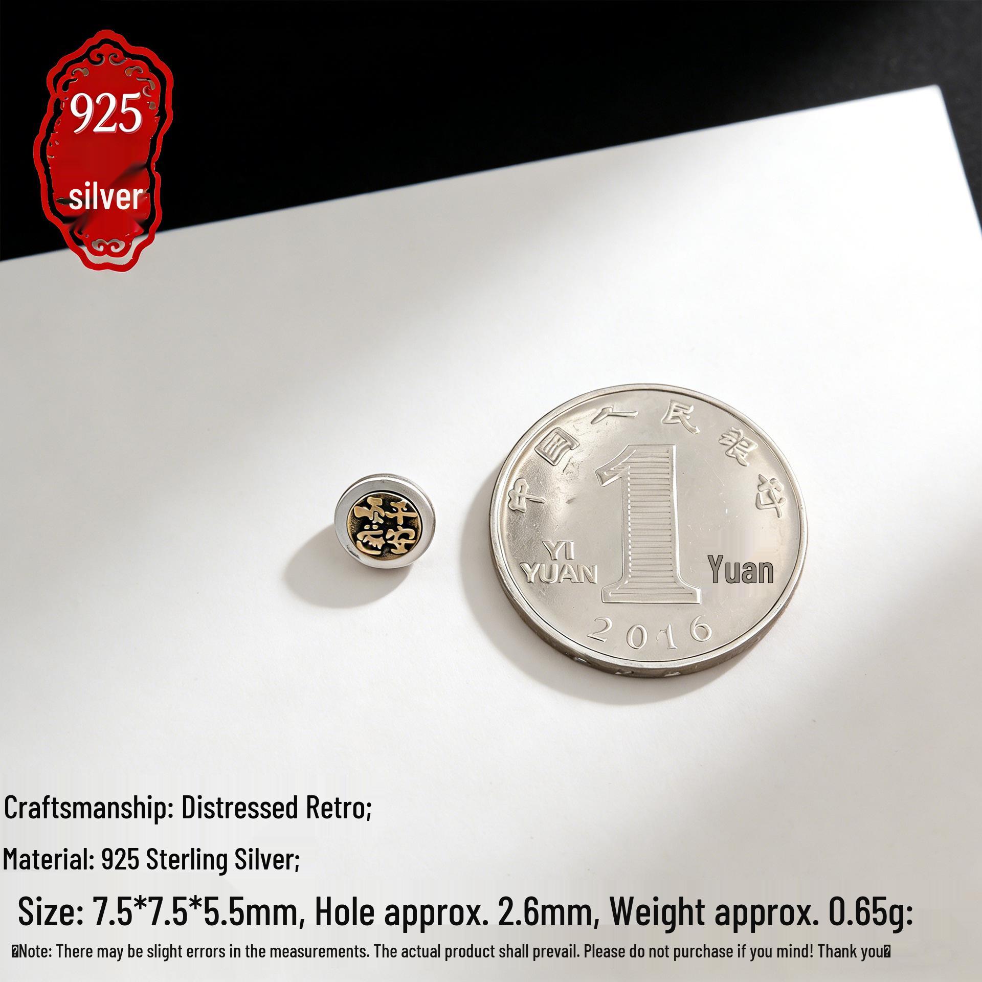 S925 Sterling Silver Ping An Kou Spacer Beads DIY Bracelet & Necklace Antique Silver Ornaments, New Chinese Style Bracelet Lock S925 Silver; Single Price