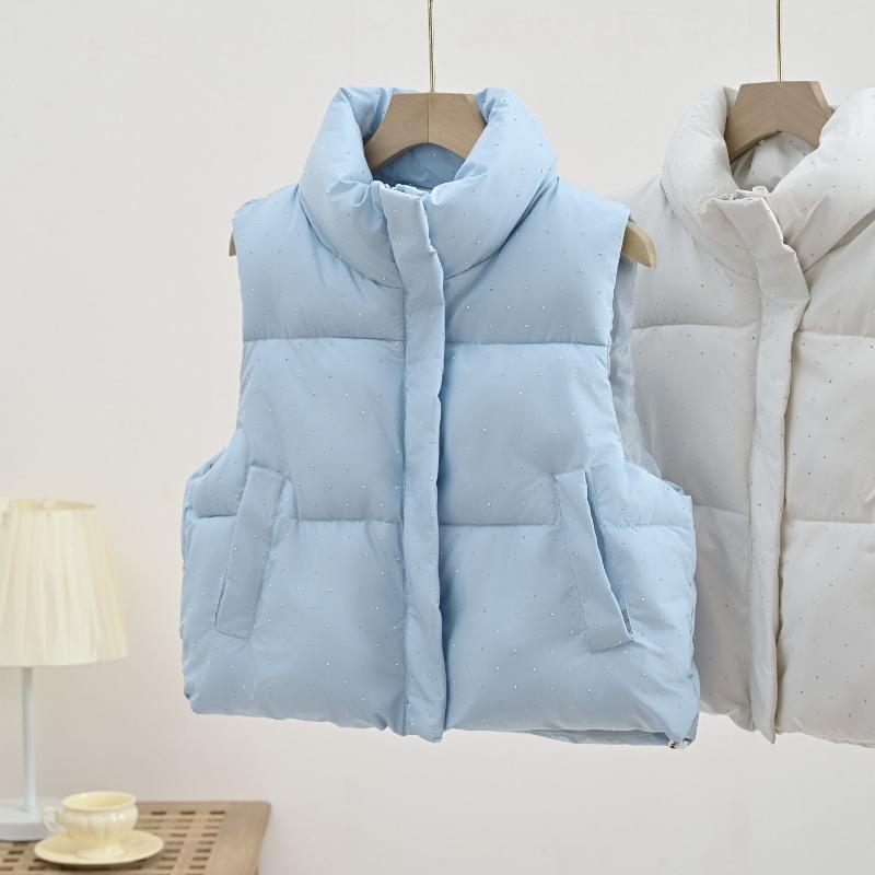 Women S Stand Collar Sleeveless Short Vest Solid Color Casual