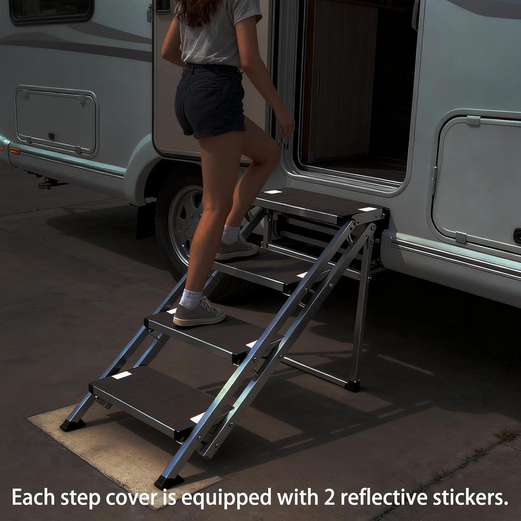 PENSUN RV Step Covers 4 Pack, Non Slip RV Step Carpet 24" x 7.5", EVA Foam RV Stair Covers, Trimmable Self Adhesive Camper Step Rugs for RV Steps,