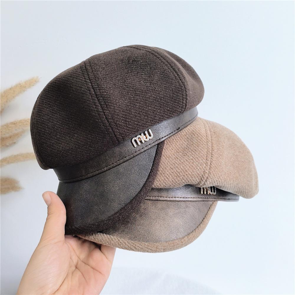 2024 Women's Winter Leather Brim Octagonal Beret - British Retro Warm Duckbill Painter Hat