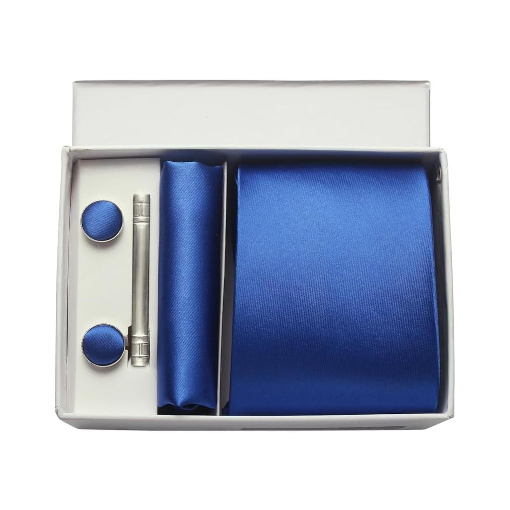 Mens Silk Tie 8Cm Solid Red Blue Necktie Handkerchief Cufflinks Gift Box Set Formal Ties For Man Workplace Business Wedding Gift