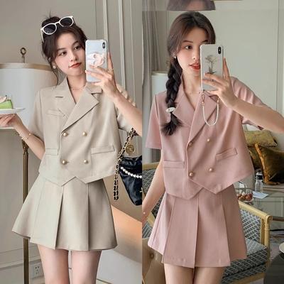Traje de Verão da Moda de 2 Peças para Mulheres Conjunto de Top de Manga Curta e Saia