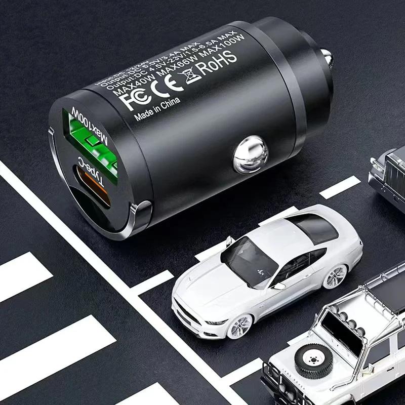 100W USB Car Charger Dual Ports Fast Charging Car Phone Charger QC 3.0 Type-C Charger In Car For iPhone Samsung Huawei
