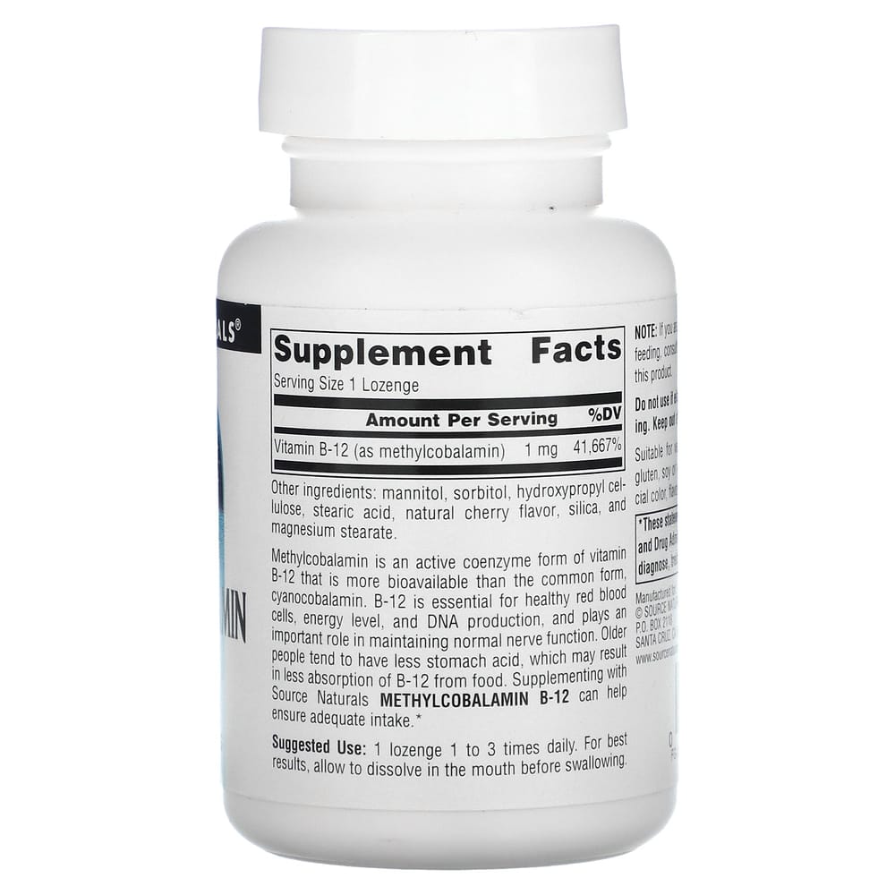 iHerb Source Naturals Methylcobalamin Vitamin B12, Cherry Flavor, 1mg, 240 Lozenges