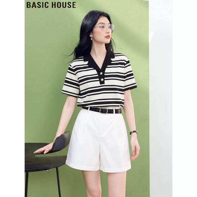 Basic House Women s Colorblock Striped Short-Sleeve T-Shirt XL