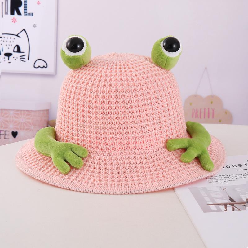 Children'S Sun Hat Summer Sun Protection Bucket Hat Thin Knitted Hat Cute Frog Sun Hat Boy Outdoor Cool Hat