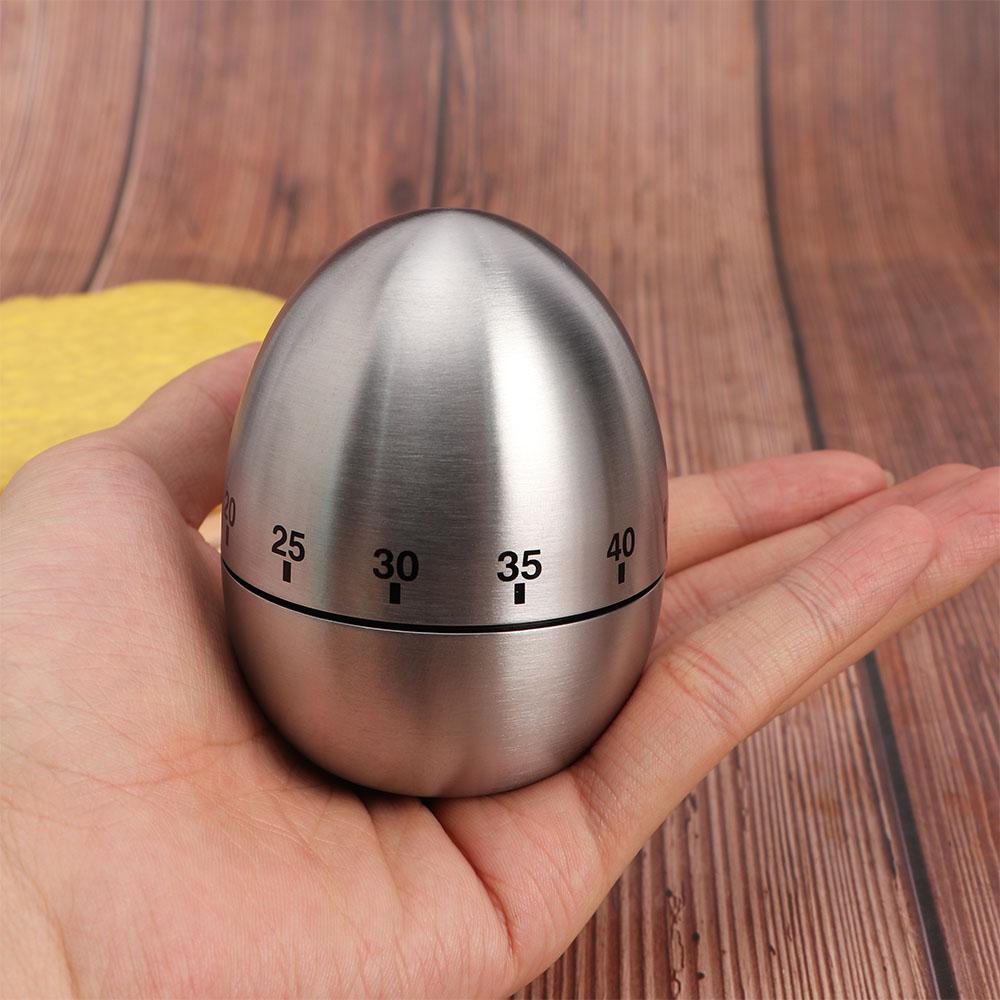 Stainless Steel 60 Minutes Egg Shaped Mechanical Reminder Alarm Clock Kitchen Timer Countdown