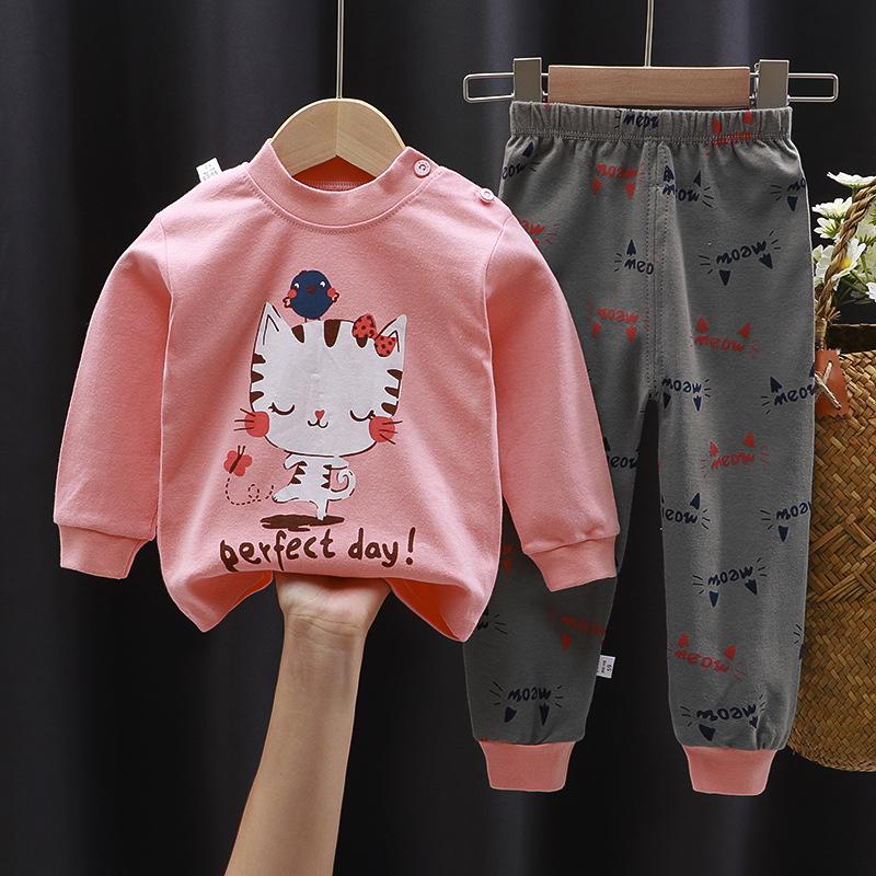Tegneserie Barn 100% Bomull Undertøyssett Gutter & Jenter Termisk Pyjamas Myk Langermet Topp & Bukser Koselig Hjemmeklær & Nattøy