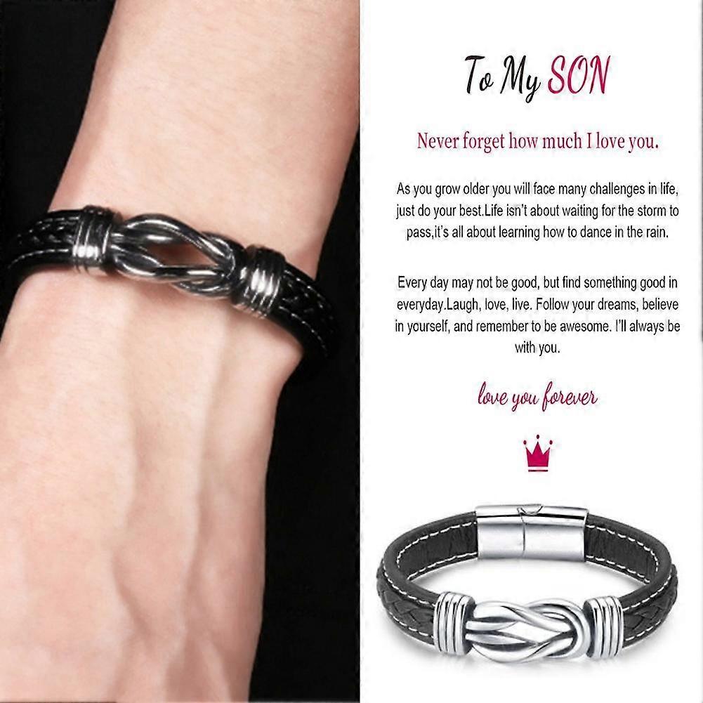 To My Son Love You Forever Leather Braided Bracelet Wristband with Card