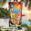 SpongeBob Beach Towel, Personalized Custom Text, Quick Dry Soft Large Towel For Swimming Pool Travel