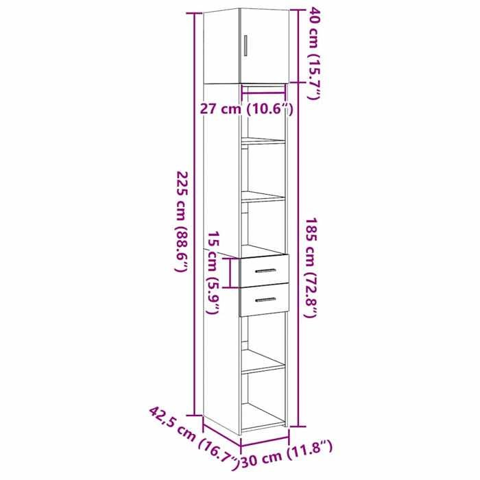 VidaXL Slim Storage Cabinet Concrete Grey 30x42.5x225 Cm, Bathroom Storage Cabinet, Storage Unit of 3281269