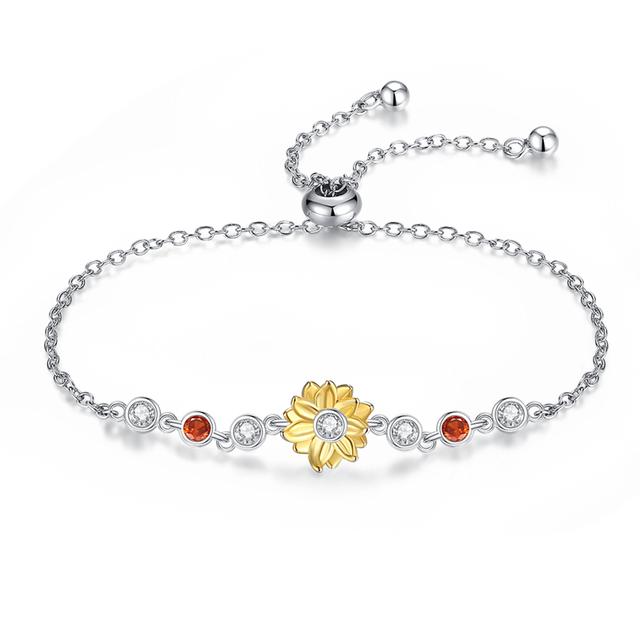 Bracelet Silver 925 Original Adjustable Fantasy Lucky Symbol Pink Flower Zircon Bracelets Fit DIY Charms Birthday Jewelry Gifts