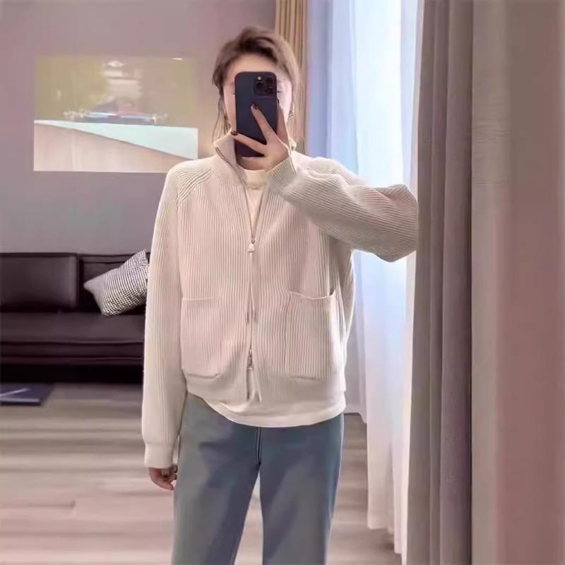 Autumn Winter Stand Collar Vintage Zipper Cardigan Sweater Women Casual Fashion Solid Color Knitting Cardigan Top