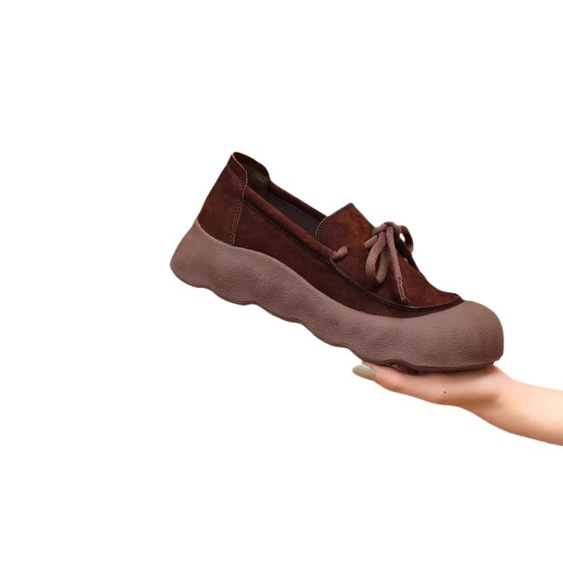 Retro lace-up one-pedal thick-soled women's new fashionable versatile, comfortable and lightweight small leather shoes