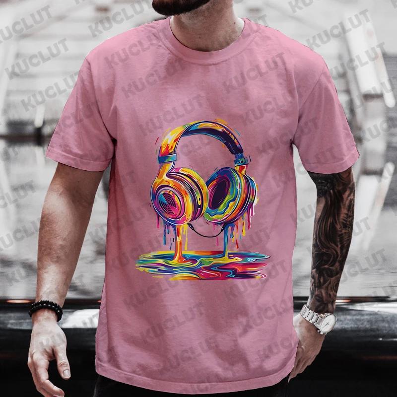 Summer Men's Oversized Clothing Hip Hop Melting Headset Graphic Tee Shirt Men Casual Streetwear Funny Printed Tops Cool T-shirt