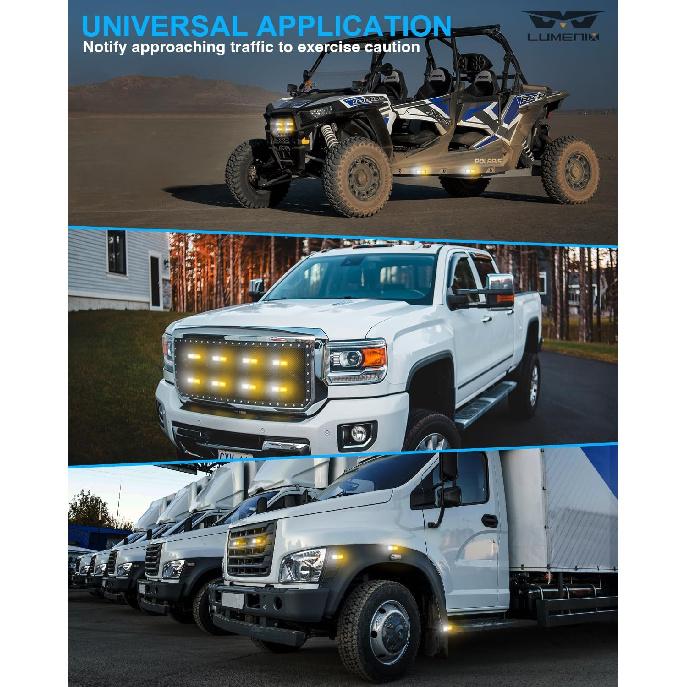 LUMENIX Grille Strobe Light Kits for Trucks, 12-LED Surface Mount Ultra Slim Emergency Hazard Warning Lights Head for Construction Vehicles Cars -