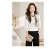 Gentle Collar Bow Tie Shirt for Women, 2026 Spring and Autumn New Style, Color Block Ribbon Design Satin Top