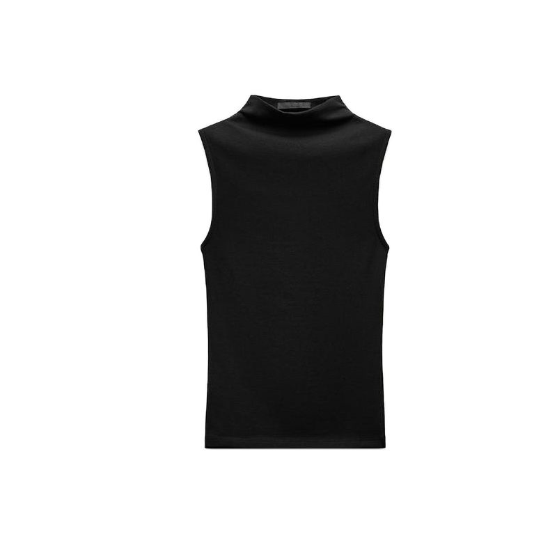 Spring New Women's Clothing Casual Stand Collar Cotton and Modal Blended T-shirt Sleeveless Tops 3641842
