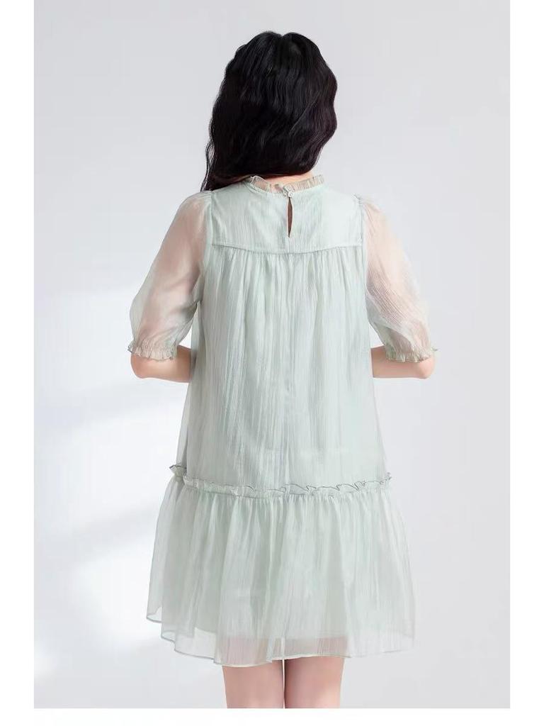 Summer Lightweight Breathable Loose Doll Collar Short Sleeve Dress - L455