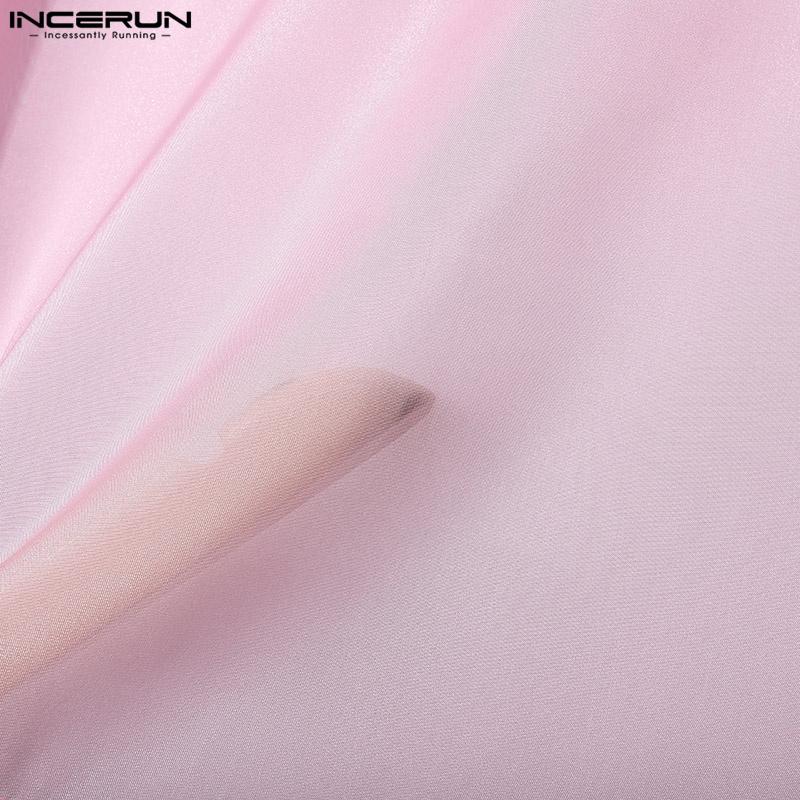 INCERUN Men 3/4 Flare Sleeve Mesh See Through Loose Party Club Shirts Tops