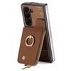 For Samsung Galaxy Z Fold6 5G Case Zipper Pocket Ring Holder Leather+PC Phone Cover