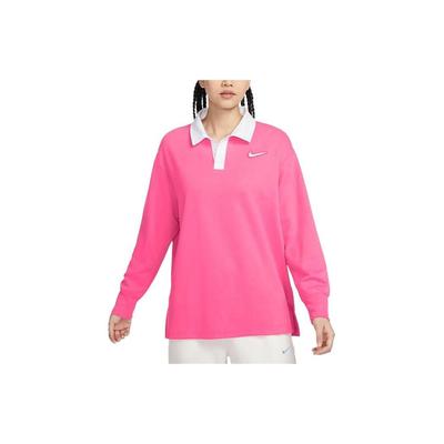 Dragon Flight New Year Series Colorblock Polo Collar Casual Long Sleeve Printed T-Shirt Women Tops Pink FZ6534-684