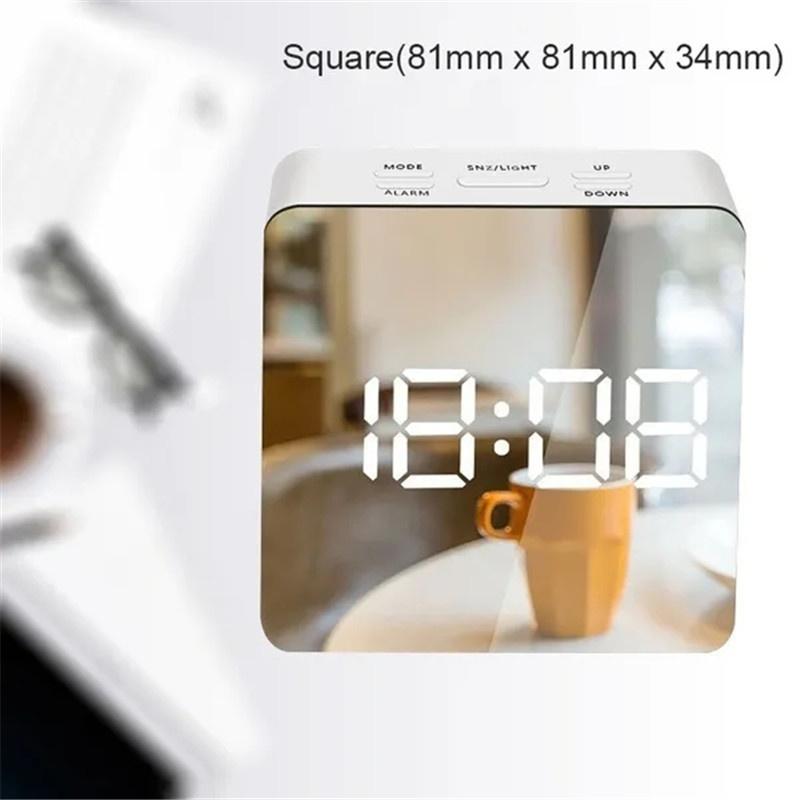 Digital Alarm Clock with Dimmer Temperature Function for Bedroom Office Travel Battery & USB Powered LED Mirror Alarm Clock