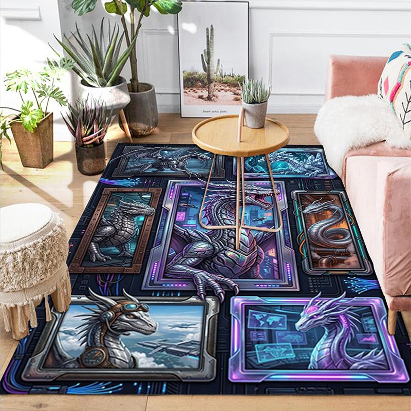 Cyber Dragon Compilation Pattern Rug Floor Mat for Living Room or Bedroom Soft and Comfortable Carpet a Gift for Birthday and Holiday.