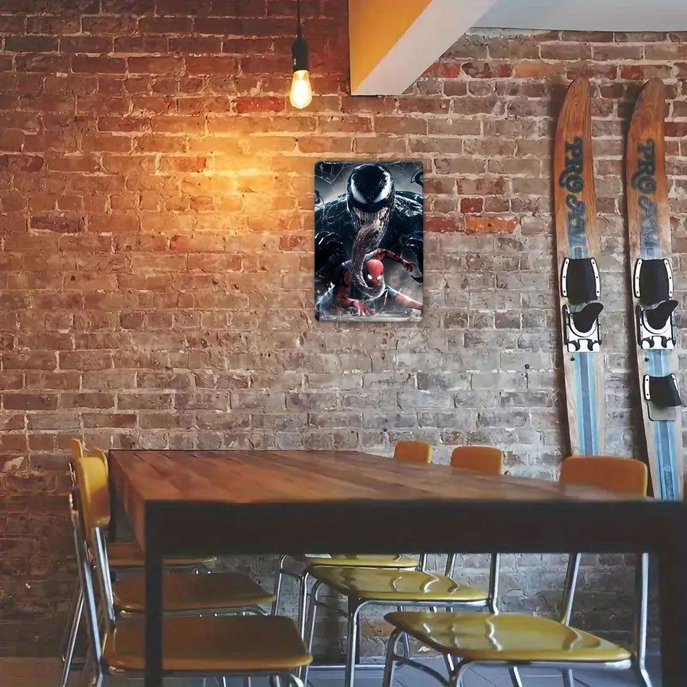 1pc Marvel Spider-Man Vs Venom Tin Sign - "Dark Web Battle" Retro Iron Wall Decor, Suitable for Home, Office, Bar, Cafe, and Mor