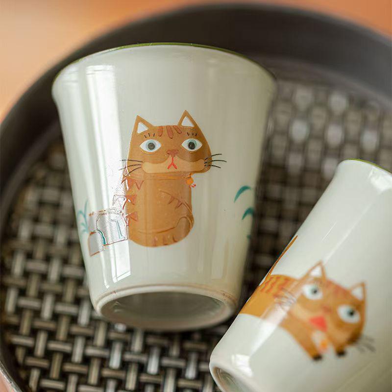 Cartoon Cute Cat Ceramic Kung Fu Teacup Japanese Tea Cup 45ML Porcelain Espresso Cup Coffee Mug