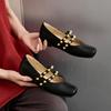 Ballet Single Shoes Women's Soft Leather Inner Height Increase Flat Bottom Rivets One Word Belt Mary Jane Women's Shoes 2025 Ballet Shoes