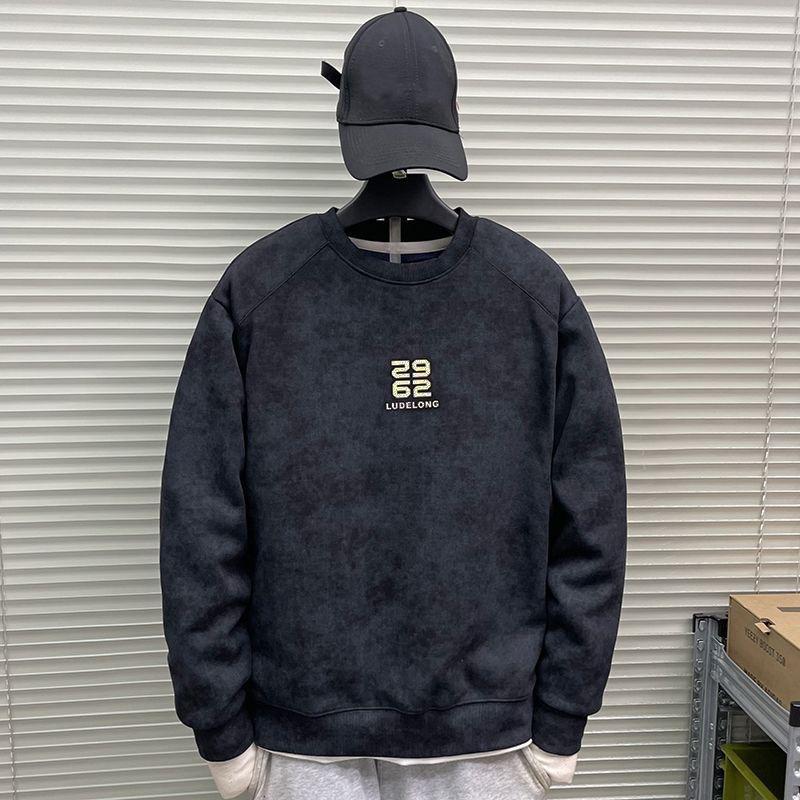 Men s Korean Style Printed Hoodie - Spring/Autumn Round Neck, Long Sleeve, Trendy Hong Kong Fashion XL