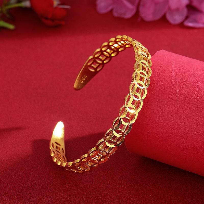 Vietnamese Sha Jin Ancient Craftsmanship Money Hollow Bracelet Women's Open Gold Non Fading Ethnic Style Charm Bracelet