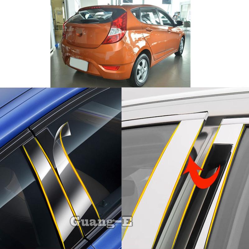 Car TPU/Glossy Mirror Pillar Post Cover For Hyundai Verna Hatchback 2014 2015+Sticker Accessories 6pcs Door Trim Window Molding