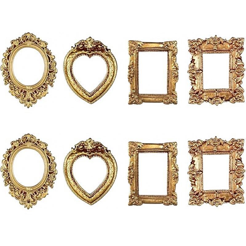 Mini Vintage Resin Picture Frame Cute Antiqued Small Photo Frame for Dollhouse Ornaments Desktop Display DIY Craft Gifts