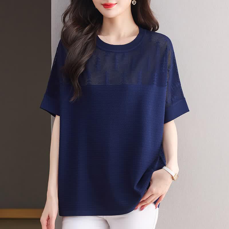 Hengyuanxiang Women's Plus Size Round Neck Short Sleeve Knit Top