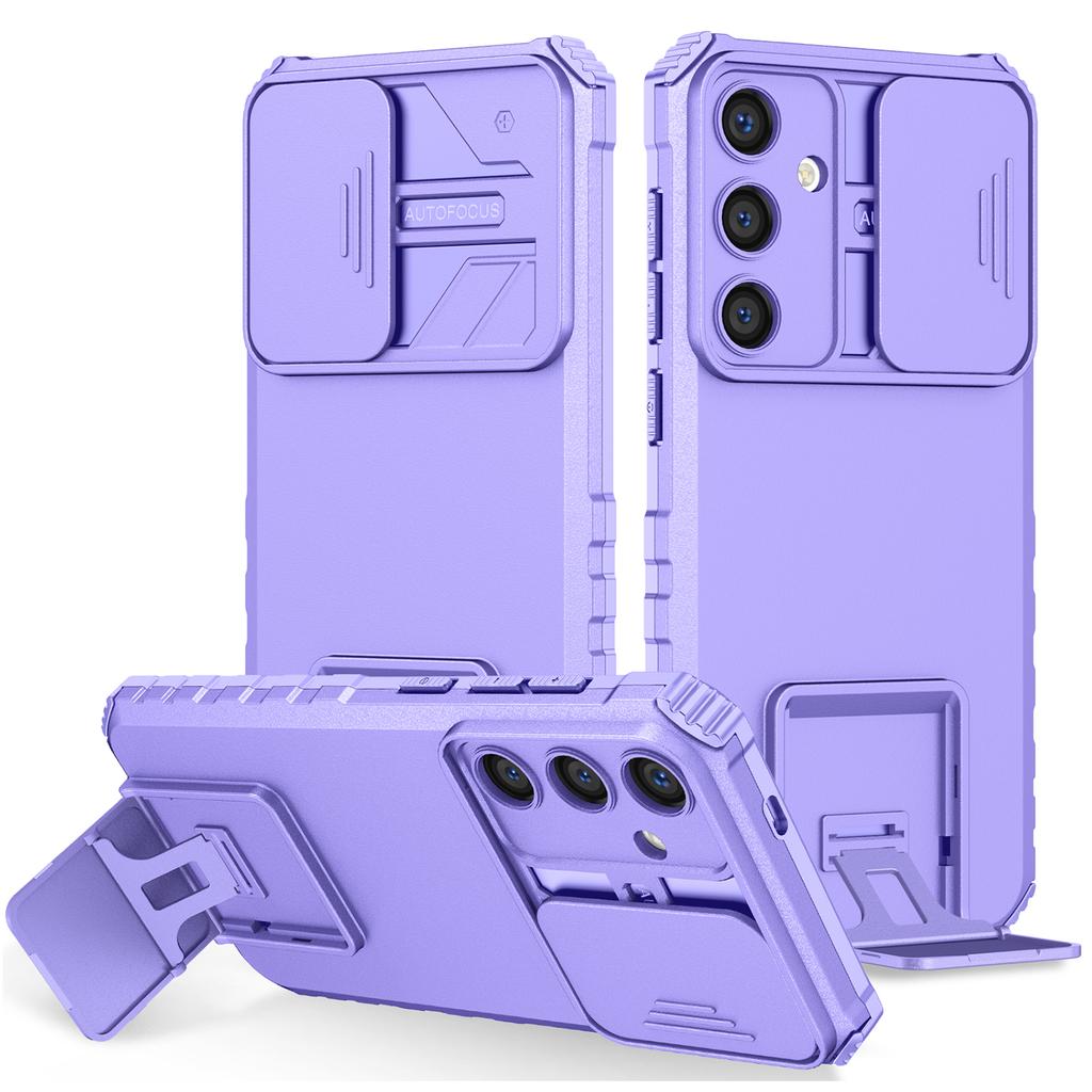 For Samsung Galaxy S25+ Case Camera Slider PC+TPU Phone Cover with Kickstand