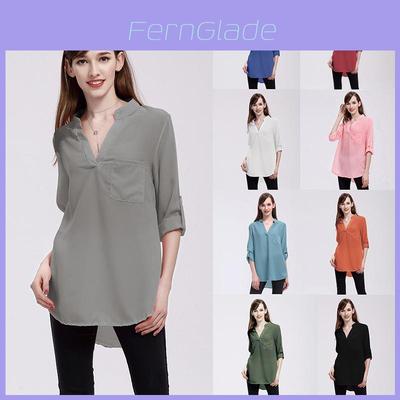 Stylish Chiffon Blouses For Women Loose Fit V-neck Shirts With Long Sleeves Perfect For Office And Casual Wear In Spring