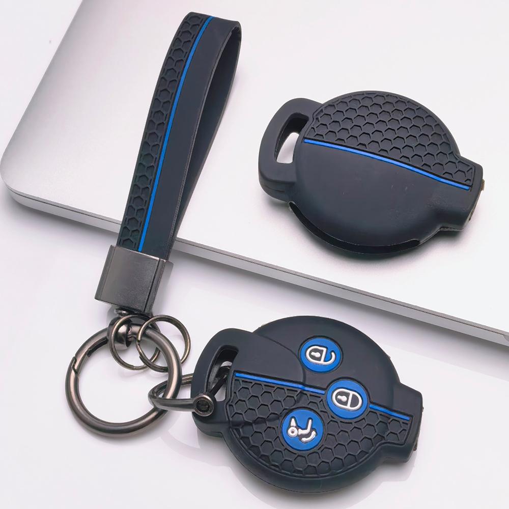 Silicone Remote Key Cover for Smart Fortwo Forfour Roadster City Coupe City Cabrio with Keychain Honeycomb Texture Shockproof Key Shell Accessory