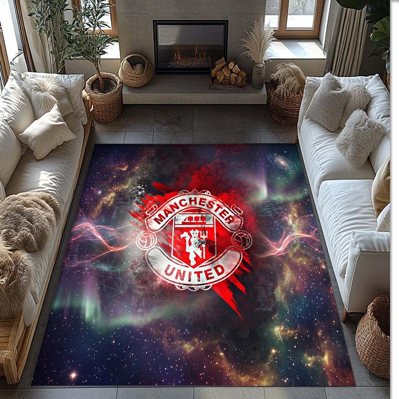 Tappeto in Flanella Stampato Manchester United Antiscivolo Morbido Poliestere Tappeto per Pavimento Tappetino Decorativo per Interni per Camera da Letto Soggiorno Divano