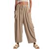 Summer Women's Wide Legged Pants Elastic Waist Pleated High Waist Wide Legged Pants Loose Casual Cotton Linen Pants