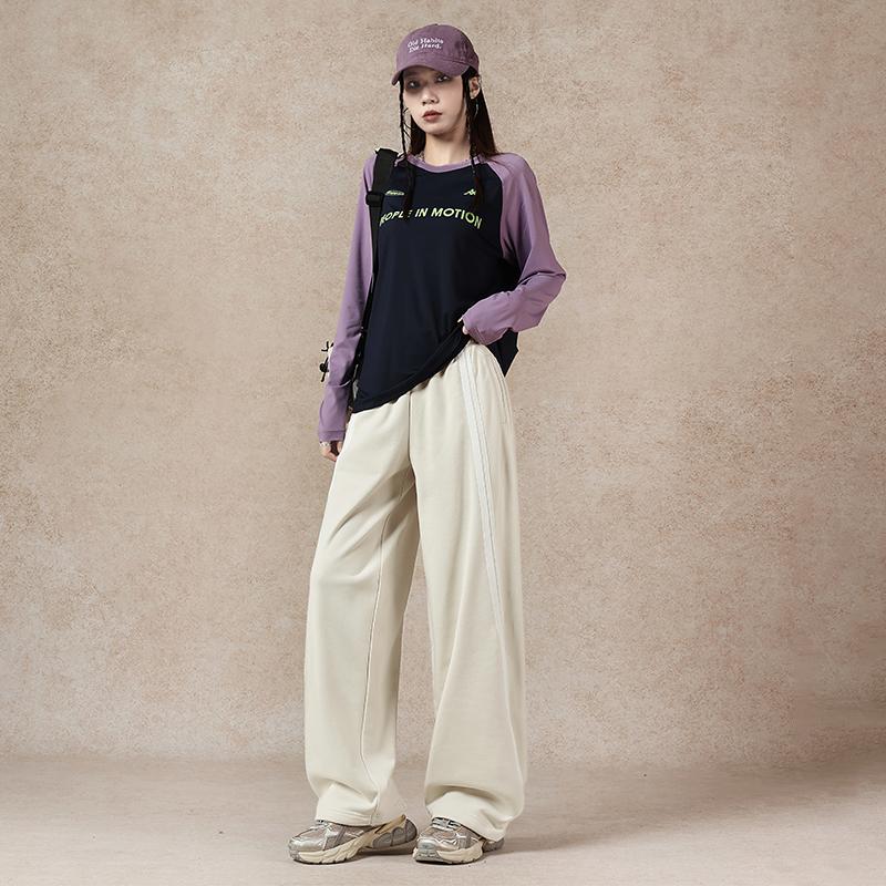 Kappa 1916 Series Retro Design Knitted Long Pants Breathable Sport Splicing Fashion Straight Pants Casual Pants Women bottoms K0E62AK01D-0114